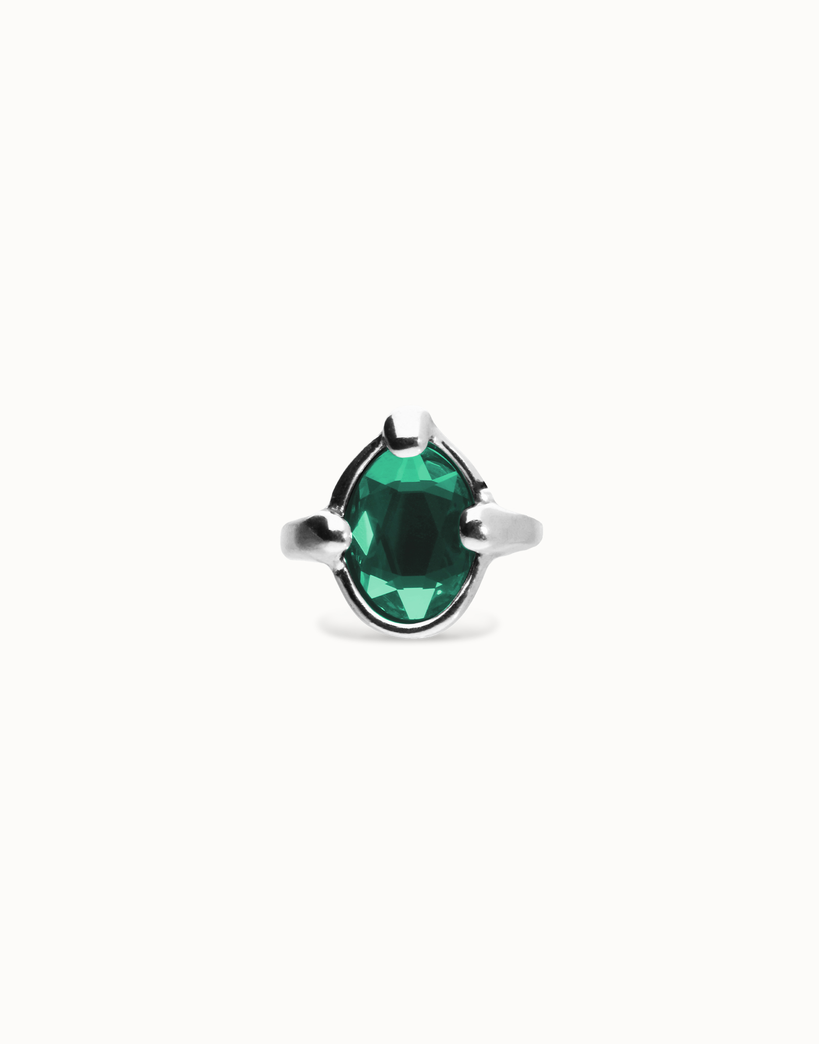 Ring with green oval faceted crystal, Silver, large thumbnail